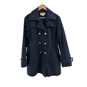 Michael Kors Navy Blue Double Breasted Rain Trench Coat Sz XL Pockets jacket